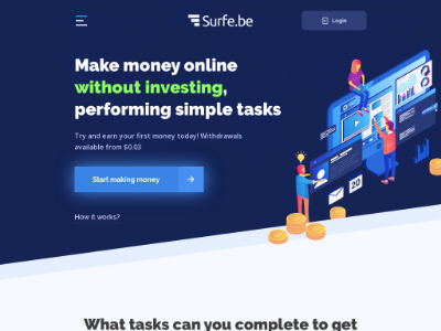 Скрин: Make money online without investing, performing simple tasks. Try and earn your first money today! Withdrawals available from $0.03.